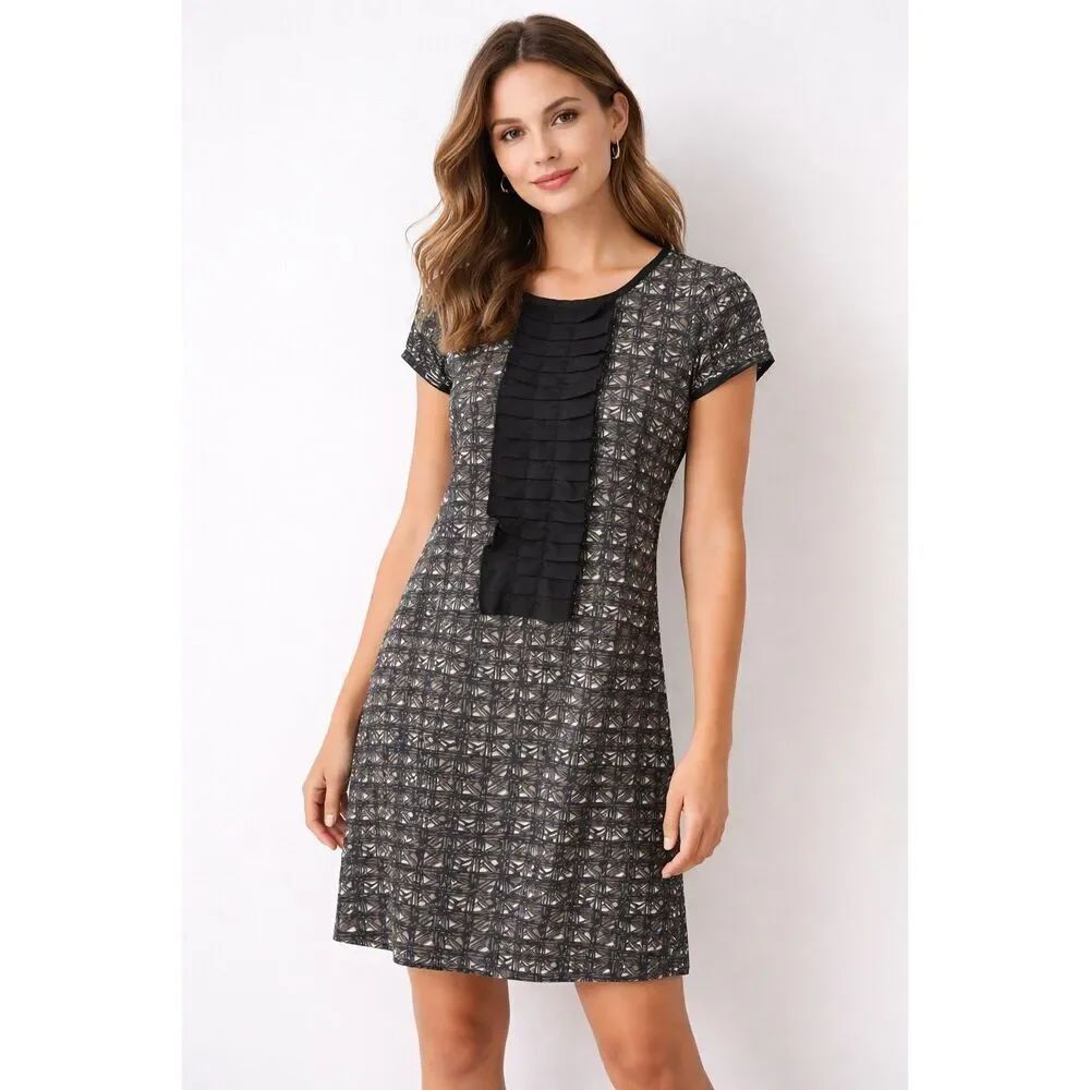 Banana Republic Geometric Ruffle Front Dress Small Pima Cotton